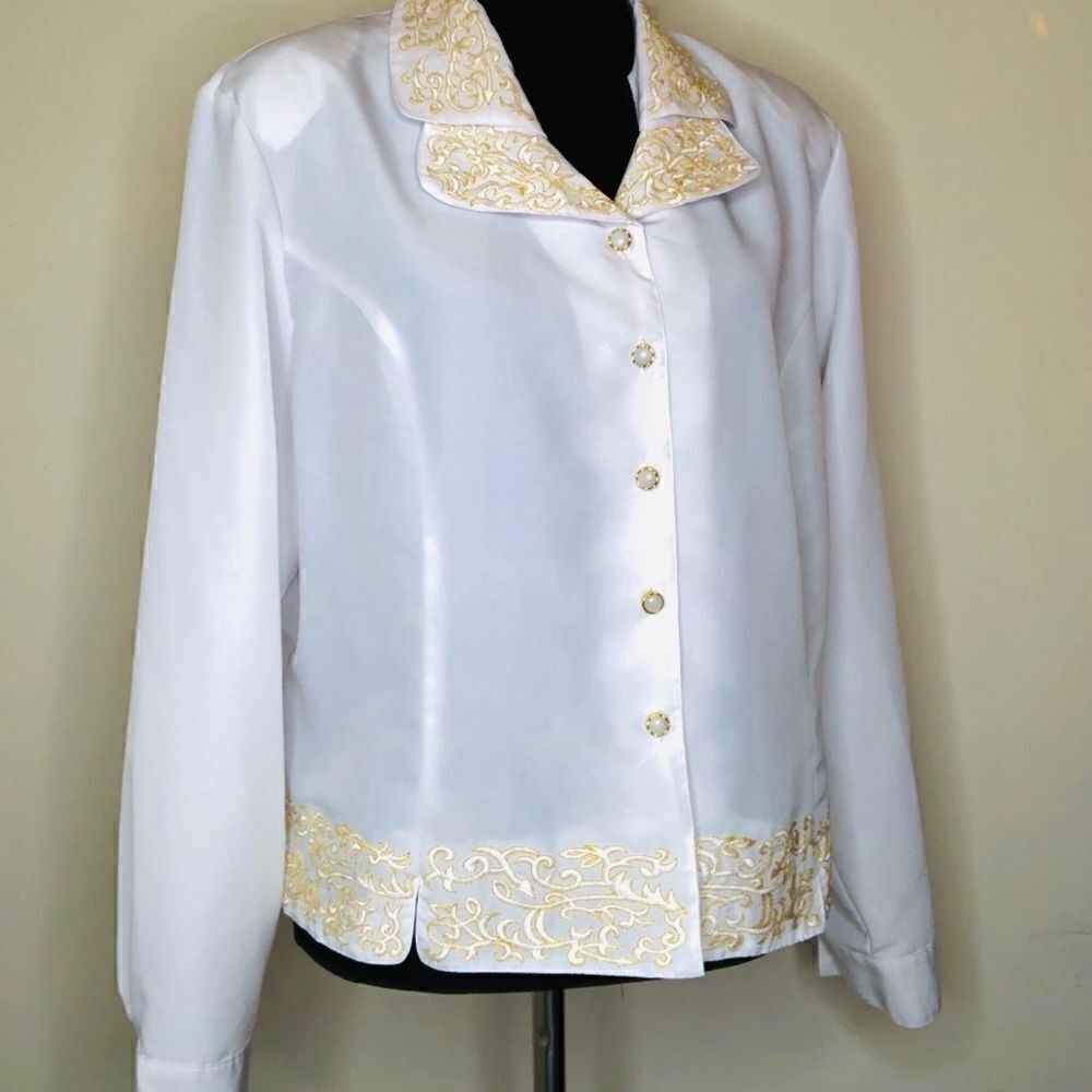 Perlita White Choir Performance Blouse – Western / Formal Concert Top | Size XL